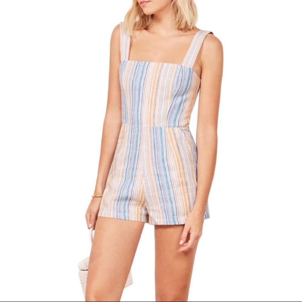 Reformation Linen Striped Romper
